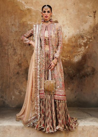 Pakistani Bridal Lehenga Choli in Peach Pink for Bride – BridalLehenga
