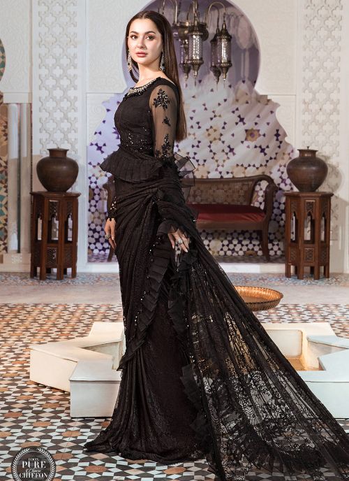 Black Embroidered Pakistani Saree