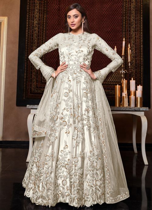 Shops white gold anarkali